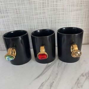 Lorna Maseko Mug Gemstone Gold Ring Blue Yellow Red Stone Black Cup Bundle of 3